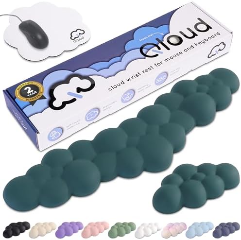 Cloud Keyboard Wrist Rest – Create-ables Qloud Cloud Wrist Rest for Computer Keyboard and Mouse, Ergonomic Memory Foam Wrist Pad with Non-Slip Base, Includes Cloud Mouse Pad – Dark Teal