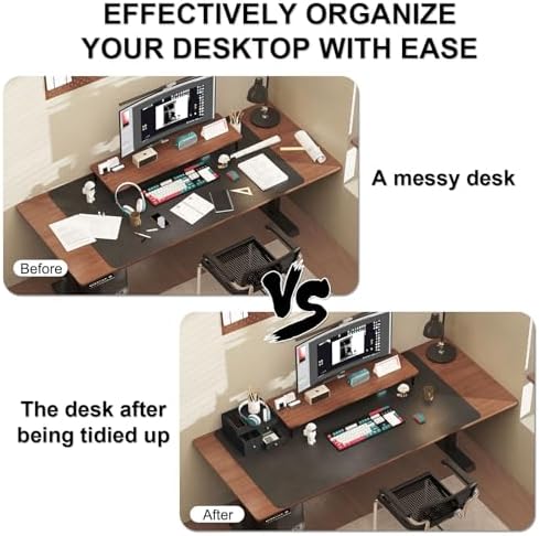 Bamboo Desk Organizer with Drawers,Wooden Desktop Storage (Black,3 Drawers)