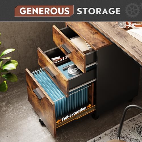 DEVAISE 3 Drawer Wood File Cabinet, Under Desk Filing Cabinet, Rustic Brown