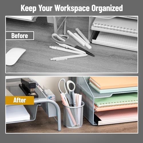 Mind Reader Pen and Accessories Holder, Desktop Organizer, Office, Metal Mesh, 3.5"L x 3.5"W x 3.75"H, Set of 3, Silver