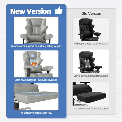 7-Point Massage Heated Executive Office Chair with Footrest, Gray