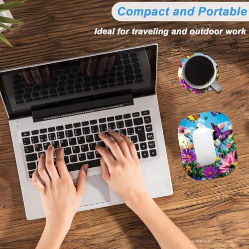 Small Mouse Pad，Mini Mouse Pad 6 x 7 Inch，for Laptop Keyboard Tray Wireless Mouse Home Office Travel，with Non-Slip Rubber Base, Waterproof Mouse Mat，Butterflies in Flower Field