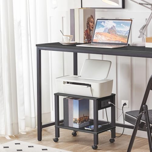 HOOBRO 2-Tier Printer Stand with Charging Station, Under Desk Printer Table, Printer Cart with Storage Shelves, Shelf for Small Spaces, for Home Office, Black BK38UPS01
