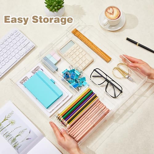 Briwooody 2 Pcs Acrylic Drawer Organizer, 15 x 18 x 2'', 7 Compartments