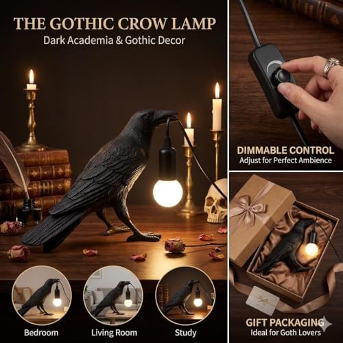 OVANUS Crow Lamp Gothic Decor, Raven Table Night Light with Adjustab