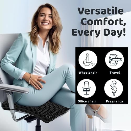 20" Gel Seat Cushion for Long Sitting Pressure Relief - Jumbo & Thick Gel Cushions for Office Chairs - Tailbone Pain Relief Cushion, Sciatica & Back Support, Wheelchair Cushions & Car Seat Cushion