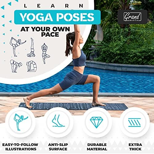 Instructional Yoga Mat with Carrying Strap: Cute Yoga Mat with 75 Illustrated Yoga Poses + 75 Easily-Followed Stretching Exercises - 1/4” Thick, Non-Toxic, Non-Slip Yoga Mats for Women and Men