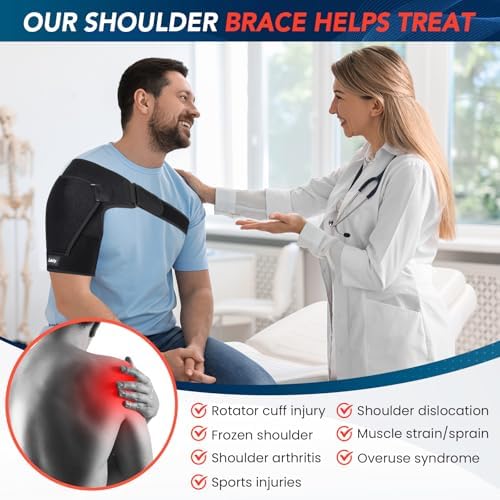 Shoulder Brace with Adjustable Compression Sleeve Rotator Cuff Support & Arm Sling, Hot/Cold Pack Compatible, Breathable Stabilizer for Pain Relief, Fits Left/Right Arm, Men & Women (1)