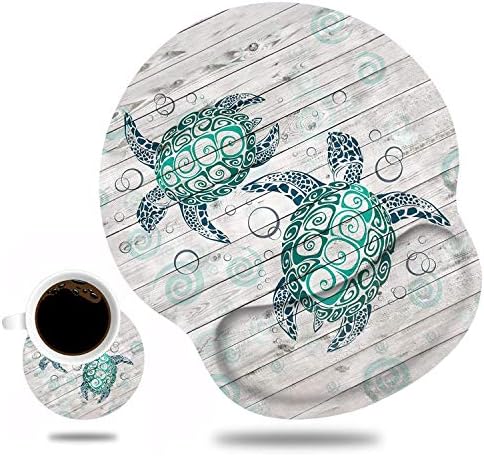 Ergonomic Mouse Pad Wrist Support and Cute Coffee Coaster, Non Slip PU Base Mouse Pad Wrist Rest for Computer, Office Gaming, Working, Easy Typing & Pain Relief, Baby Sea Turtle