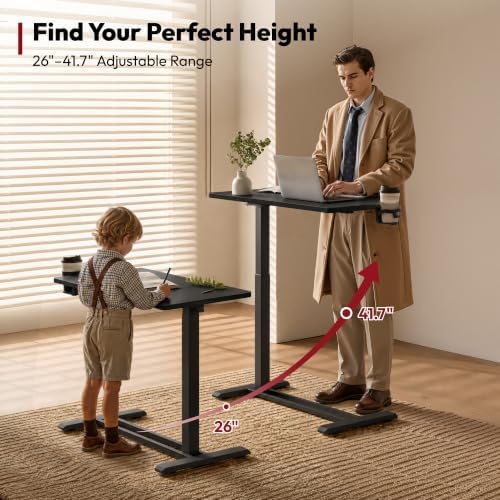 SANODESK 32''Pneumatic Adjustable Overbed Bedside Table with Hidden Casters