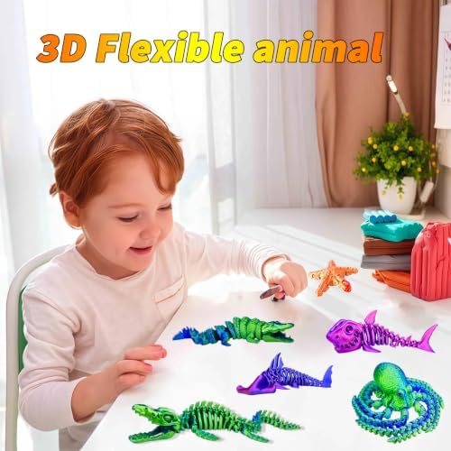 6Pcs 3D Printed Fidget Toys, Sea Animals,Articulated 3D Printed Octopus, Starfish,Flexible, Cool 3D Printed Stuff for Desk Decor Kids Adults for Boys Kids Teen 5-7 4-6 8-12