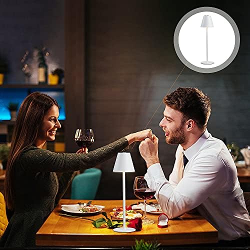 Timjorman 2-Pack Cordless Table Lamps - 5000mAh Rechargeable Battery Operated Desk Lamp, 3-Level Dimmable LED Night Light for Bedroom, Dining, Restaurant - Metal Design (White 2-Pack)