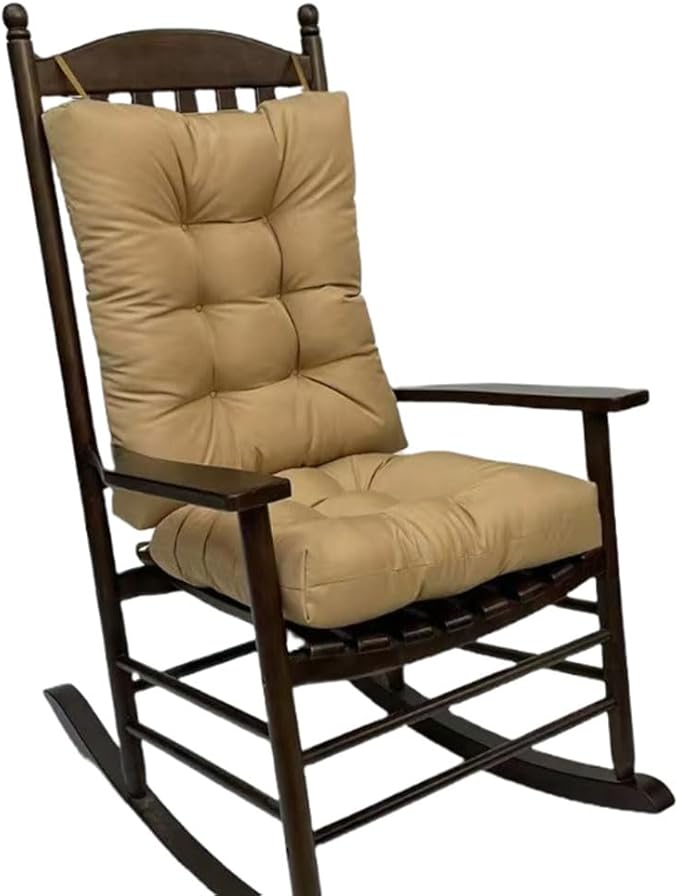 Rocking Chair Cushion Pad, 2 Pieces Indoor/Outdoor Rocking Soft Thickened Patio Chaise Lounger Cushion Overstuffed Patio Chair Cushion (Khaki)