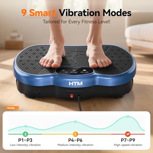 HTM Vibration Plate Exercise Machine, 9 Modes & 120 Speeds, Body Shake Plate with Resistance Bands Slot & Remote Control, Shake Board for Weight Loss Fat Burner Home Fitness Workout
