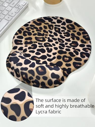 Leopard Mouse Pad Wrist Support Wrist Rest, Ergonomic Mouse Pad with Non-Slip Base for Office Gaming Working Computers,Desk Accessories Pain Relief Mouse Mat for Home&Game Decor, Brown