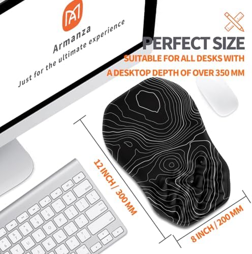 Ergonomic Slope Mouse Pad Wrist Support, Wrist Rest Mousepad for Carpal Tunnel Pain Relief with Massage Bulge and Slow Rebound Memory Foam (12x8 inch, Black Contour Lines)