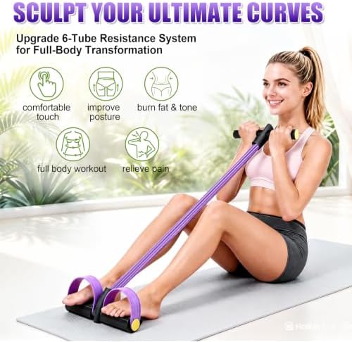 Foot Pedal Resistance Bands with Handles, 6-Tube Multifunction Elastic Yoga Exercise Bands, Home Gym Fitness Equipment for Women & Men to Abs, Core, Leg, Arm, Waist Workout