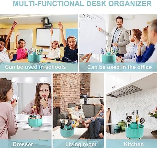 Cayxenful Pencil Holder For Desk,5 Slots 360°Degree Rotating Desk Organizers And Accessories,Desktop Storage Stationery Supplies Organizer, Cute Pencil Cup Pot For Office, School, Home (C-Blue)