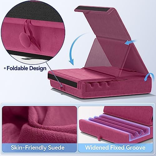 KDD Tablet Pillow Holder, Foldable iPad Stand for Lap, Bed and Desk -Tablet Soft Pad Dock with Pocket & Stylus Mount Compatible with iPad Pro 12.9, 10.5, 9.7 Air Mini 6 5 4 3, Galaxy Tab, E-Reader