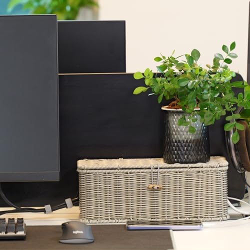 Cable Management Box, Cord Organizer with Lid & Cable Ties - Gray Set