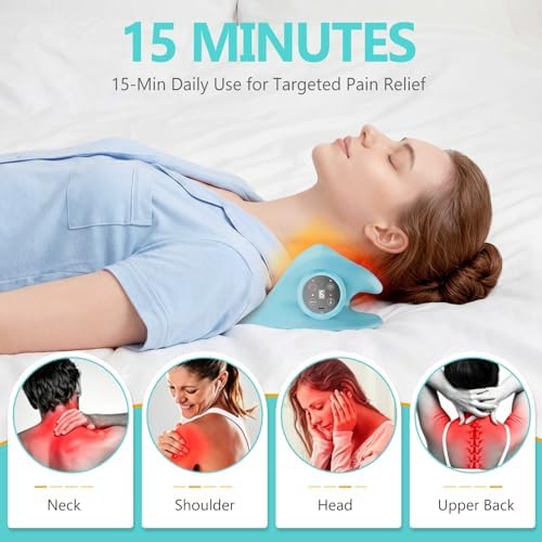 Neck Massager Pillows Cervical Device: Neckline 4-in-1 Massager with Heat Vibration 3 Level Adjustable - Portable Cervical Traction Device for Pain Relief and Muscle Relaxation at Home, Car, Office