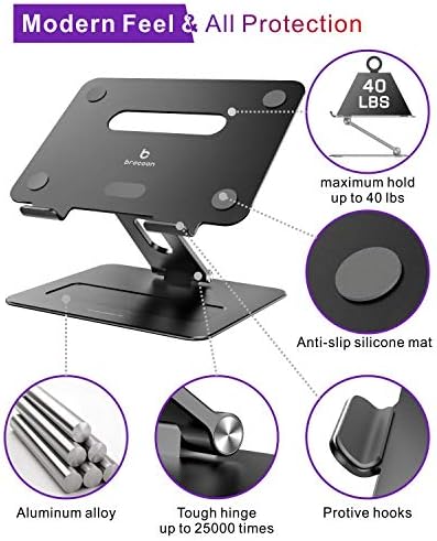 Adjustable MacBook Laptop Stand for Desk | Ergonomic Aluminum Laptop Riser with Heat-Vent, Compatible for 10-17" Laptops, Dark Black