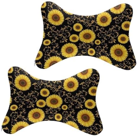 2 Pack Car Headrest Pillow Floral Sunflower Soft Memory Foam Neck Cushion for Neck Pain Relief