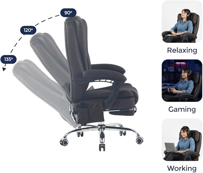 Orbis 4-Point Kneading Heated Massage Office Chair with Foot Rest | 500lbs Big & Tall Ergonomic Executive Desk Chair for Heavy People | Reclining Home Office Computer Chair | Dark Brown