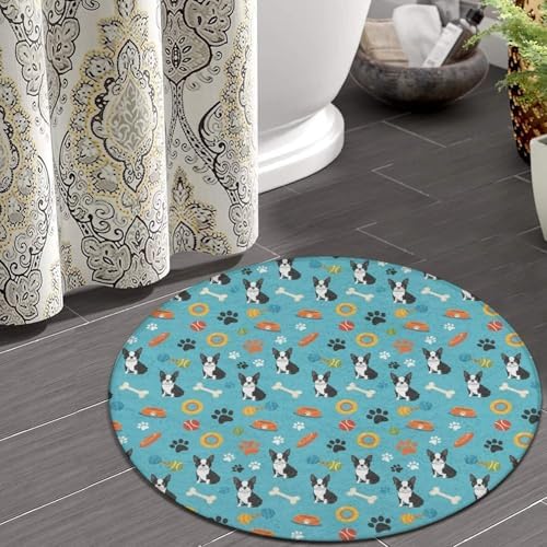 Large Machine Washable Circular Rugs, Home Decor Round Mat for Living Room Sofa Office Boston Terrier Dogs, 60inch