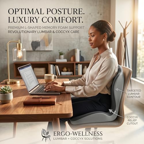 Memory Foam Seat Cushion with Lumbar Support, Ergonomic L-Shaped Car & Office Chair Cushion for Long Sitting, Orthopedic Coccyx Pillow for Sciatica & Back Pain Relief for Truck Drivers, Gaming & Home