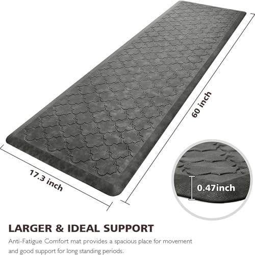 WISELIFE Kitchen Mat Cushioned Anti Fatigue Runner Rug, 17.3"x60", Grey