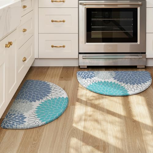 KIMODE Half Circle Anti Fatigue Mats for Kitchen Floor Kitchen Mats 2PCS
