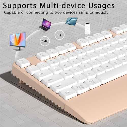 Links9+ Ergonomic Wireless Bluetooth Keyboard with Wrist Rest(Milk Tea)