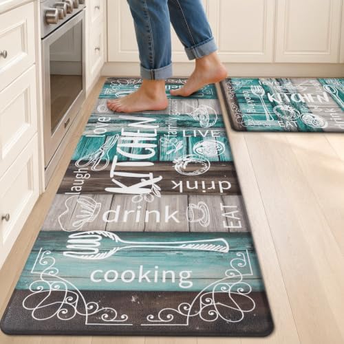 HEBE Anti Fatigue Kitchen Rugs Set of 2, Cushioned Kitchen Mats for Floor