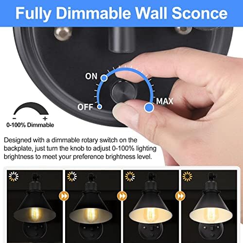 TRLIFE Plug in Wall Sconces, Dimmable Wall Sconce Swing Arm Wall Lights Plug in, Adjustable Wall Mounted Light Wall Lights with 6FT Plug in Cord, E26 Base(Two Arms, 2 Pack)