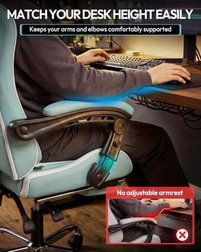 Dowinx Ergonomic Gaming Chair with Footrest & Massage Lumbar, 2D-Linkage Armrests for Computer Chair 330lbs with Headrest Pillow for Office, Home, Streaming and Long Gaming Sessions, Fabric Blue White