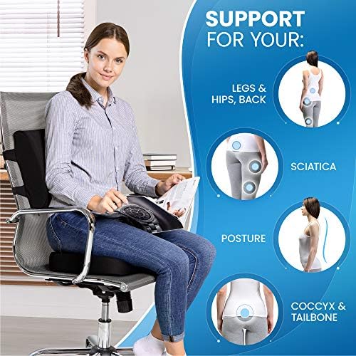 Everlasting Comfort Gel Memory Foam Seat Cushion and Lumbar Support Pillow for Office Chair Bundle