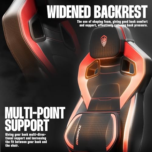 Dowinx Big and Tall Gaming Chair, Red, Modern High Back, PU Leather, Steel Frame, Ergonomic, Adjustable Headrest, Footrest, Massage Lumbar Support