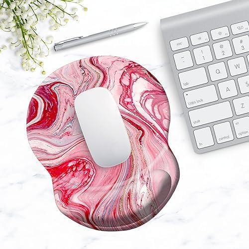 Ergonomic Mouse Pad with Support - Comfortable Wrist Rest, Non-Slip PU Base for Home Office, Studying, Gaming (Red Marble)