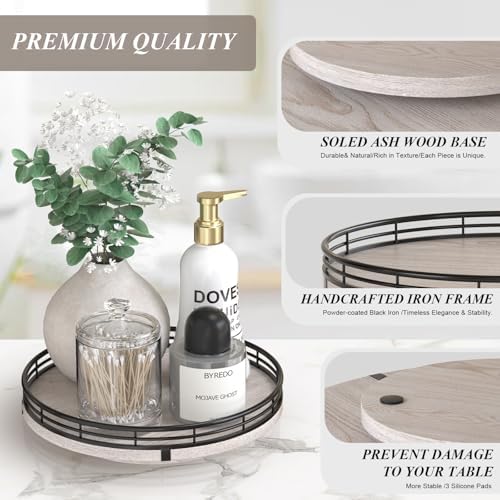 AMH 9-Inch Rustic Whitewashed Wooden Lazy Susan Organizer