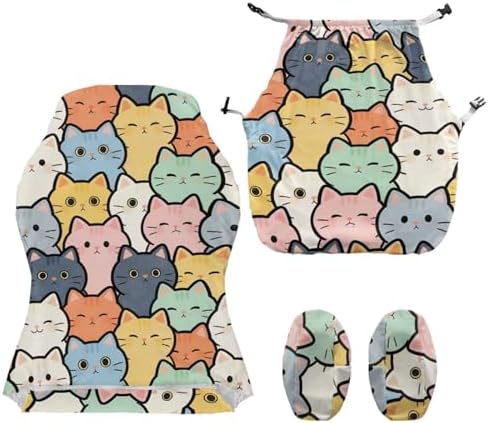 Cute Cat Print Gaming Chair Cover with Armrest Covers Stretch Non Slip Furniture Protector Washable Stain Resistant Office Desk Chair Slipcover