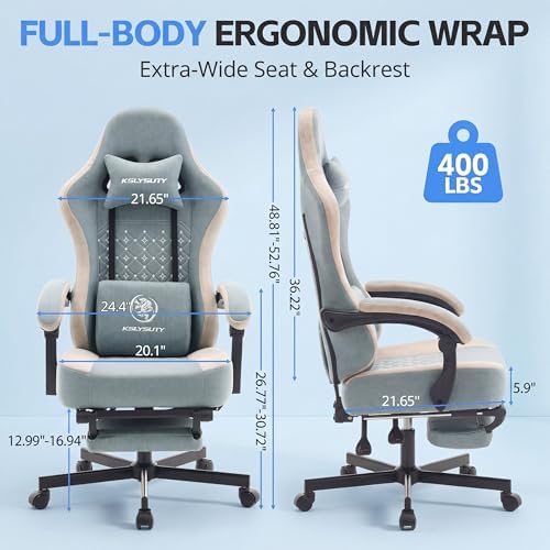 Office Desk Computer Gaming Chair for Adults, Ergonomic High Back Gamer Chair with Massage and Pocket Spring Cushion, Swivel Comfy Video Game Chairs with Footrest and Lumbar Support (Blue)