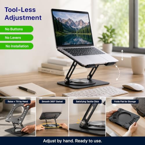 Uncaged Ergonomics Laptop Stand for Desk Riser/360° Swivel (Black)
