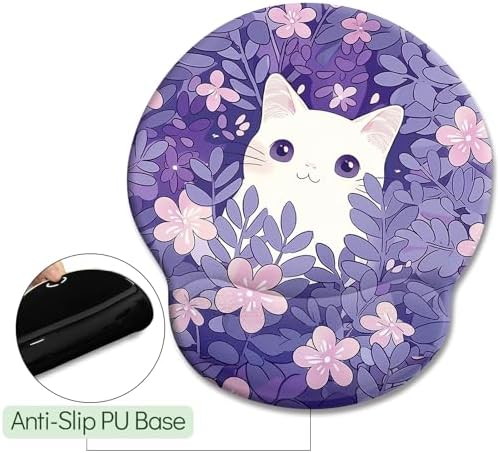 LIMKRIAN Purple Mouse Pad with Gel Wrist Rest, Cat Ergonomic Mouse Pad