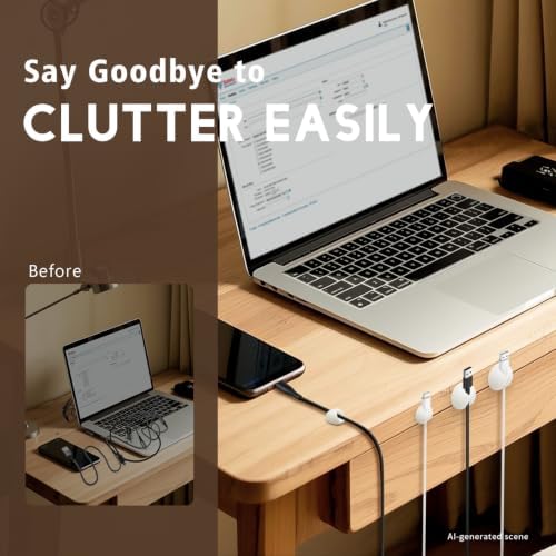 SmiLife Cable Clips, Phone Cord Organizer for Wire Management, White 9 PCS