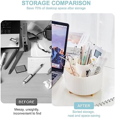 Cayxenful Pencil Holder For Desk,5 Slots 360°Degree Rotating Desk Organizers And Accessories,Desktop Storage Stationery Supplies Organizer, Cute Pencil Cup Pot For Office, School, Home (B-White)