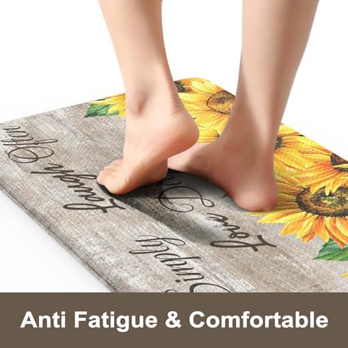 KIMODE Anti Fatigue Kitchen Mat for Floor,Farmhouse Sunflower Kitchen Rugs