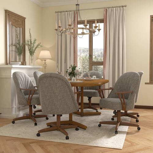 Chromcraft Bailey Swivel-Tilt Caster Dining Chair - Walnut - Marble - 4pc