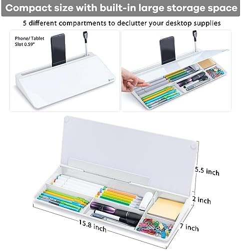 Varhomax Glass Desk Whiteboard with Storage, Desktop Organizer