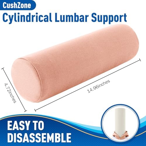 CushZone Memory Foam Lumbar Roll Support Pillow, Large Pink